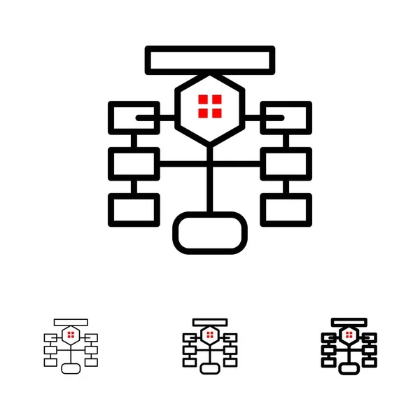 Блок-схема, потік, діаграма, дані, база даних жирний і тонка чорна лінія — стоковий вектор