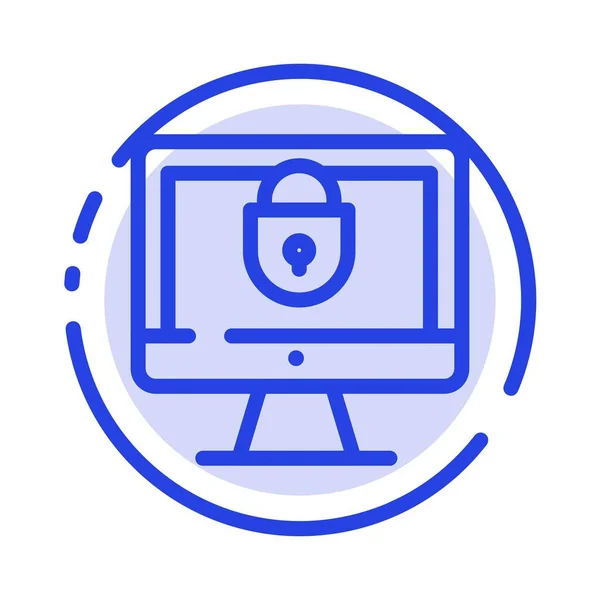 Computer Internet Schloss Sicherheit Blau Gepunktete Linie Symbol — Stockvektor