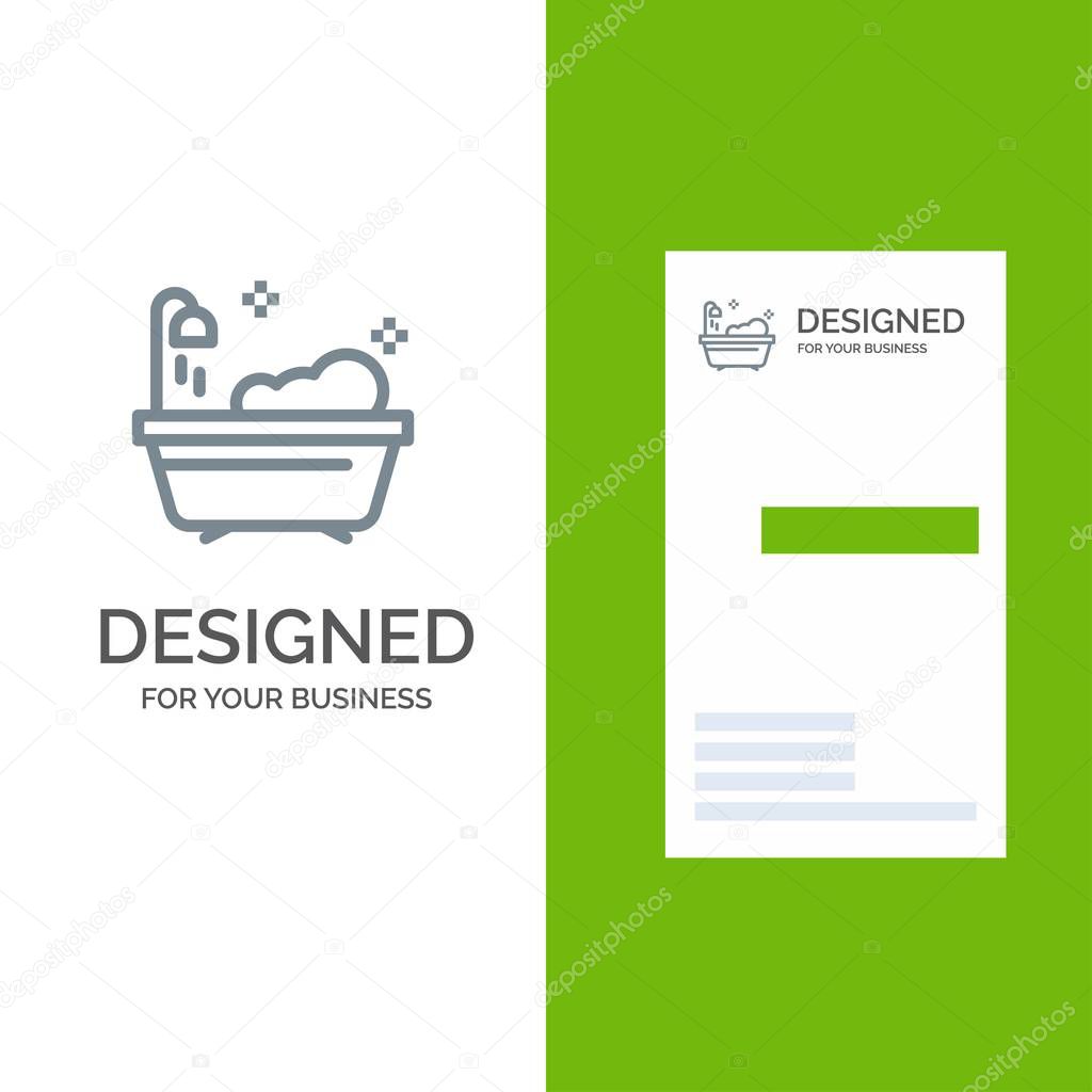 Bathroom, Clean, Shower Grey Logo Design and Business Card Templ