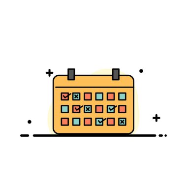 Takvim, Tarih, Ay, Yıl, Zaman İş Düz Çizgi Dolgulu Simge Vektör Banner Şablonu