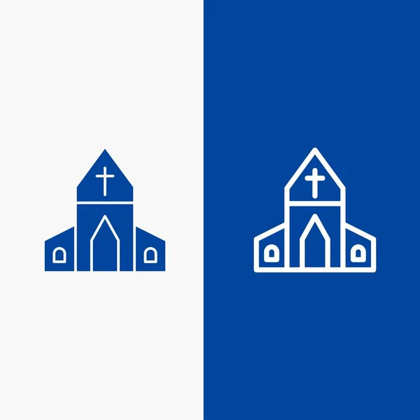 Iglesia, Casa, Pascua, Línea Cruzada y Glifo Sólido icono Azul bann — Vector de stock