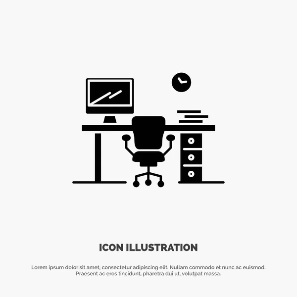 Biuro, przestrzeń, krzesło, stół biurowy, Pokój Solid Glyph ikona wektor — Wektor stockowy