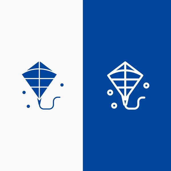 Cerf-volant, vol, Festival Line et Glyphe Icône solide Bannière bleue Lin — Image vectorielle