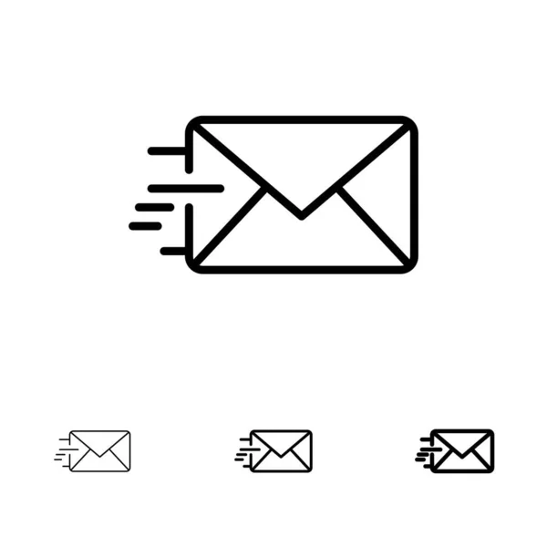Ηλεκτρονικό ταχυδρομείο, αλληλογραφία, μήνυμα έντονης γραφής και λεπτό μαύρο εικονίδιο σειράς — Διανυσματικό Αρχείο