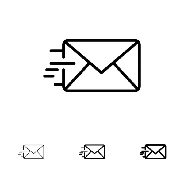 Email, Mail, Message Conjunto de iconos de línea negra audaz y delgada — Archivo Imágenes Vectoriales