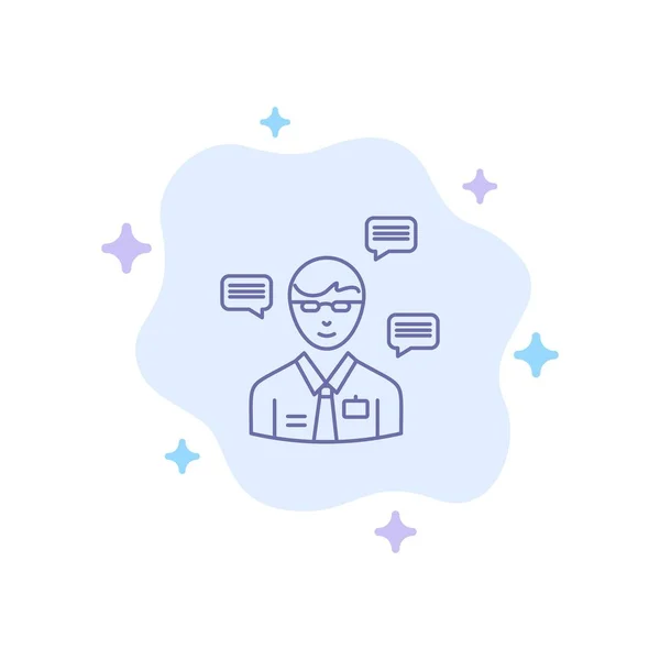 Hombre, Gerente, SMS, Chat, emergente icono azul en la nube abstracta Backg — Vector de stock