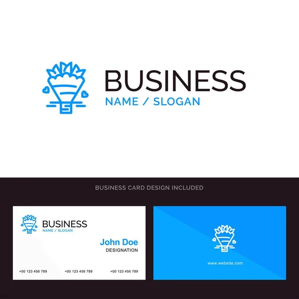Bellezza Bouquet Fiori Matrimonio Blue Business Logo Modello Biglietto Visita — Vettoriale Stock