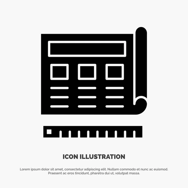 Blueprint, Azul, Imprimir, Sitio web, Web Sólido Negro Glifo Icono — Vector de stock