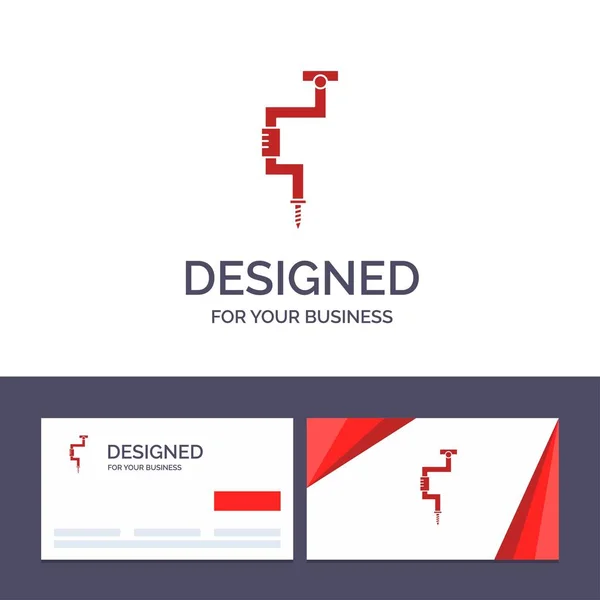 Modèle de carte de visite créative et logo Perceuse, charpentier, outil , — Image vectorielle