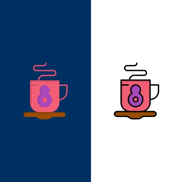 Kaffee, Tee, heiße Ikonen. flache und mit Linien gefüllte Symbole setzen Vektor bl — Stockvektor