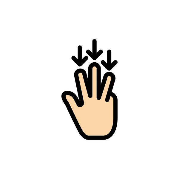 Finger, Down, Arrow, Gestures Flat Color Icon (dalam bahasa Inggris). Ikon vektor bann - Stok Vektor