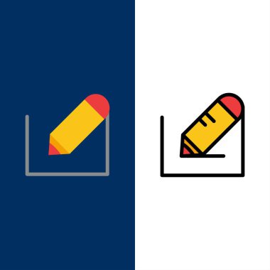 Kalem, Yazma, Metin, Okul Simgeleri. Düz ve Çizgi Dolu Simge Se