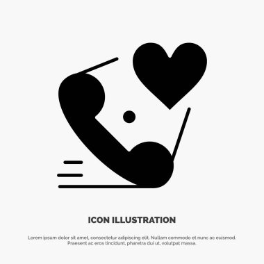 Telefon, Çağrı, Kalp, Aşk, Valentine katı Glyph Icon vektör