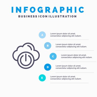 Bulut, Güç, Ağ, Kapalı Mavi Bilgi Grafikleri Şablon 5 Adımlar. V