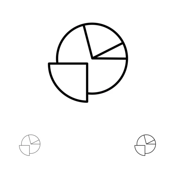 Analys, diagram, cirkel, diagram fet och tunn svart linje Ikonuppsättning — Stock vektor