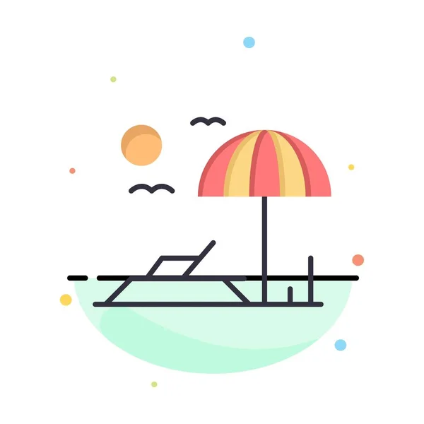 Praia, Cama de sol, Vacation Abstract Flat Color Icon Template — Vetor de Stock