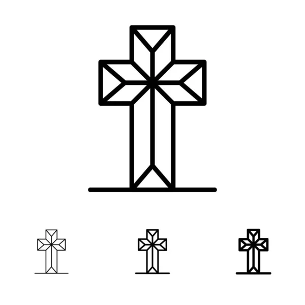 Święto, chrześcijański, krzyż, Wielkanoc pogrubienie i cienka Czarna linia i — Wektor stockowy