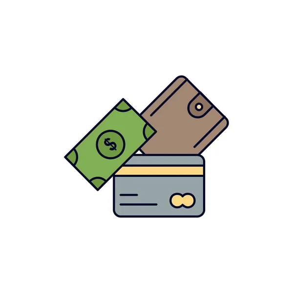 Carte de crédit, argent, devise, dollar, portefeuille Flat Color Icon Vec — Image vectorielle