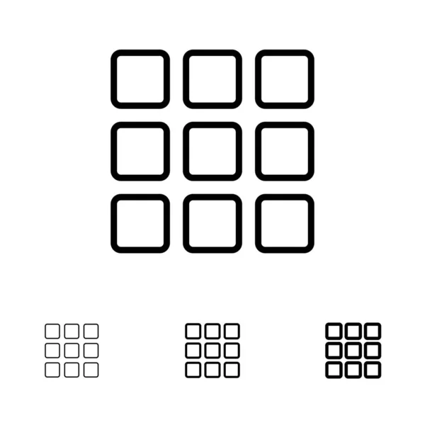 Web, Grille, Forme, Carrés Ensemble d'icônes de ligne noire — Image vectorielle