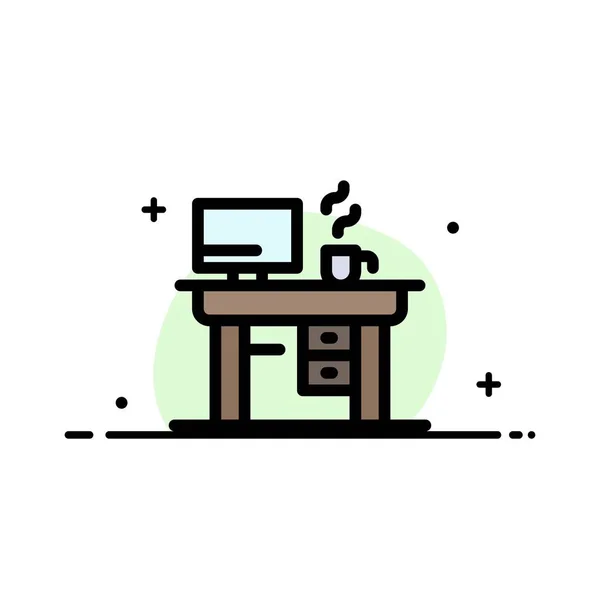Работа, ноутбук, офис, рабочий бизнес плоская линия заполнены икона Vec — стоковый вектор