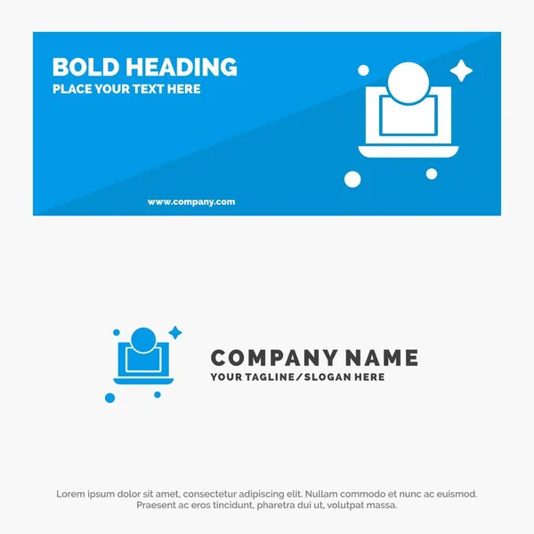 Ordinateur portable, Dollar, Icône d'argent SOlid Website Banner and Business Log — Image vectorielle