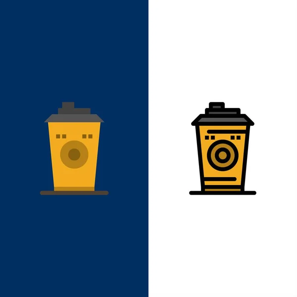 Caffe ', Tazza, Starbucks, icone del caffe' nero. Flat e Line Fille — Vettoriale Stock