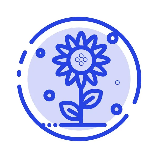 Icono de línea de puntos azul primavera, girasol, floral, naturaleza — Vector de stock