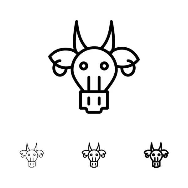 装饰， 动物， 公牛， 印度， 骷髅大胆和细黑线 — 图库矢量图片