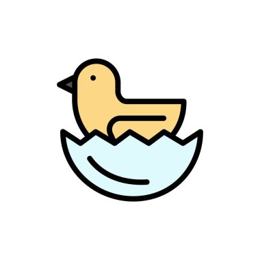 Ördek, Yumurta, Paskalya Yassı Renk Simgesi. Vektör simgesi afiş Şablonu