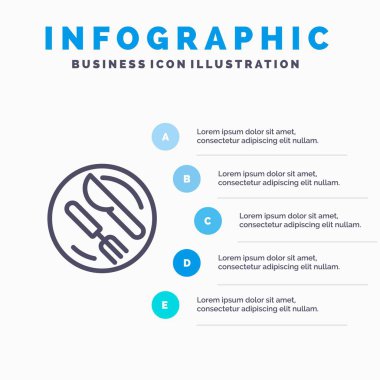 Öğle Yemeği, Çanak, Kaşık, Bıçak Mavi Infographics Şablon 5 Adımlar. Ve