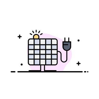 Enerji, Güneş, Güneş, Plug İş Düz Hat Dolu Simge Vektör 