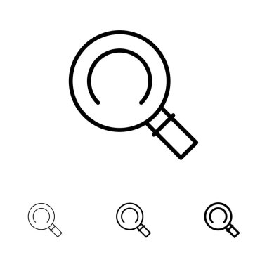 Genel, Büyüteç, Arama Kalın ve ince siyah çizgi simgesi seti