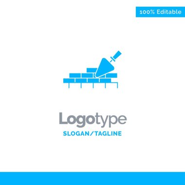 Brickwork, Mason, Building, Travel Blue Solid Logo Template. Pla vector