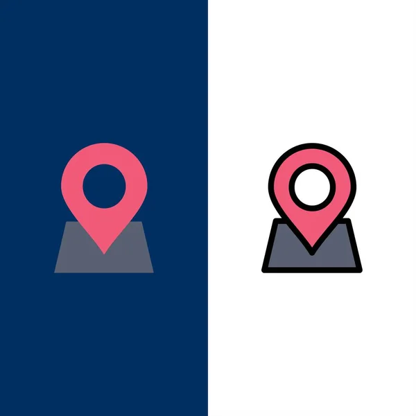 Locatie, kaart, marker, PIN iconen. Platte en lijn gevulde icon set — Stockvector