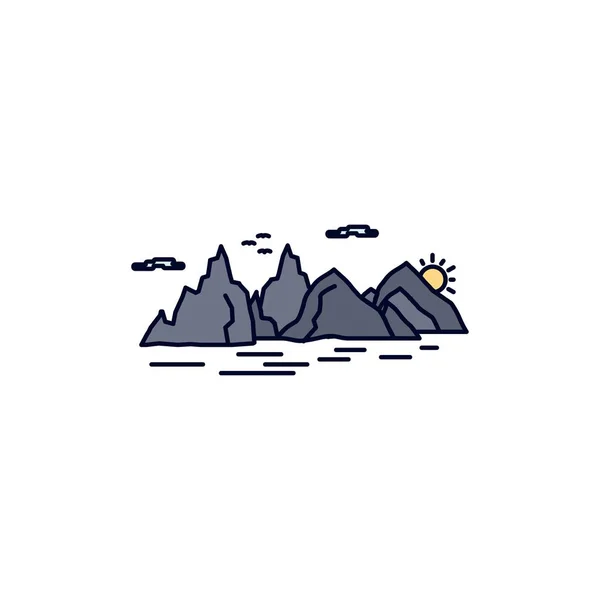 山， 山， 景观， 性质， 悬崖平面颜色图标矢量 — 图库矢量图片