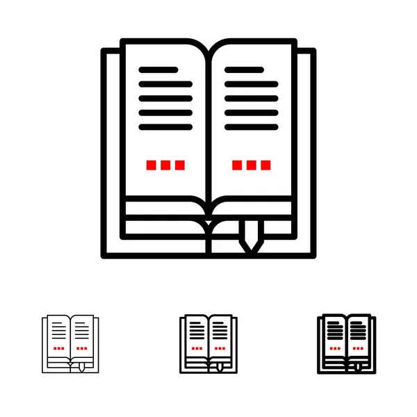 Libro, Istruzione, Aperto Grassetto e sottile linea nera icona set — Vettoriale Stock