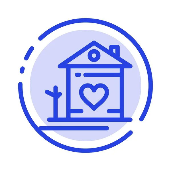 Casa, Casa, Familia, Pareja, Cabaña Blue Dotted Line Icono — Archivo Imágenes Vectoriales