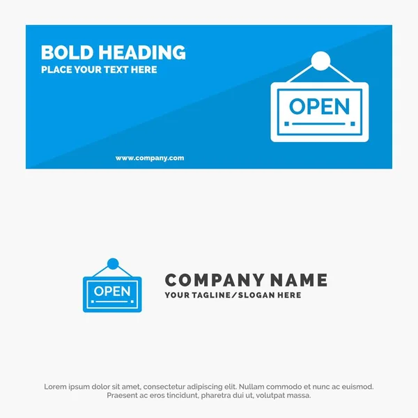 Abrir, Firmar, Junta, Hotel SOlid Icono Sitio Web Banner y Negocios — Vector de stock