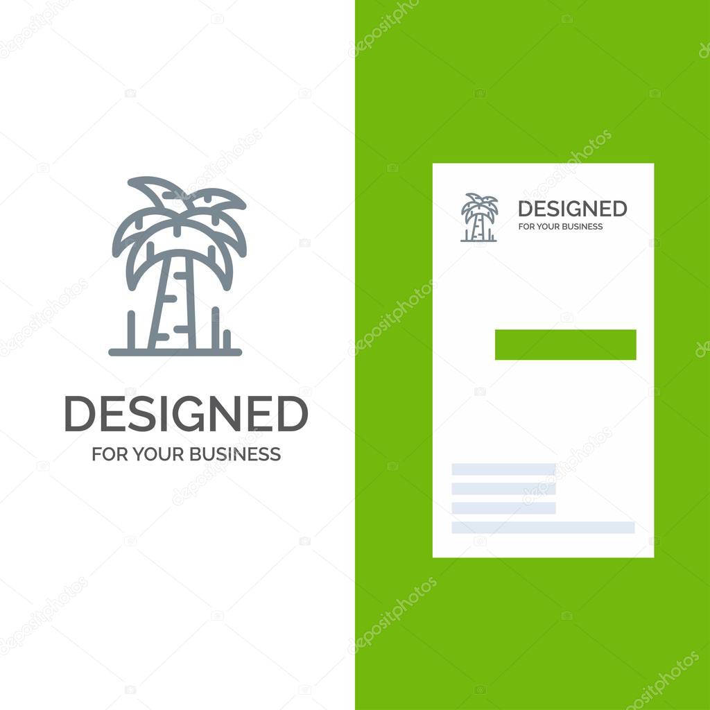 Palm, Tree, Brazil Grey Logo Design and Business Card Template