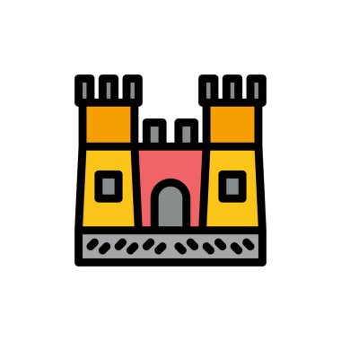 Plaj, Kale, Kum Kale Düz Renk Simgesi. Vektör simgesi afiş 