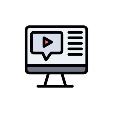 Bilgisayar, Play, Video, Eğitim Düz Renk Simgesi. Vektör simgesi b