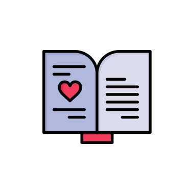 Kitap, aşk, kalp, düğün düz renk simgesi. Vektör simgesi Banner 
