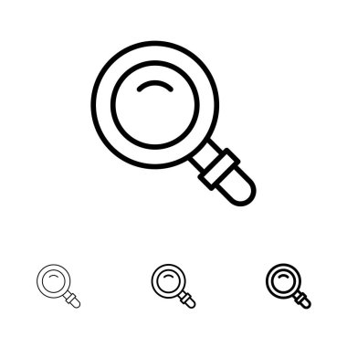 Bul, Ara, Görüntüle, Cam Kalın ve ince siyah çizgi simgesi seti