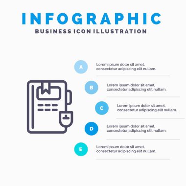 Kitap, Eğitim, Bilgi Hattı simgesi ile 5 adımsunum infographics Arka Plan