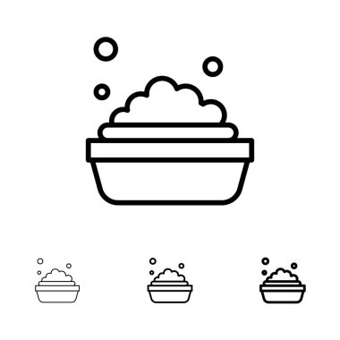 Kase, Temizleme, Yıkama Kalın ve ince siyah çizgi simge seti