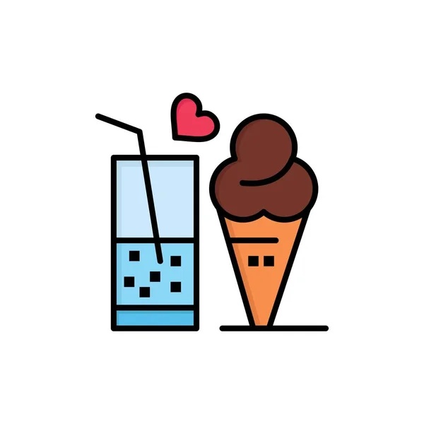 Food, Juice, Glass, Ice Cream, Cone  Flat Color Icon. Vector ico — Stock Vector