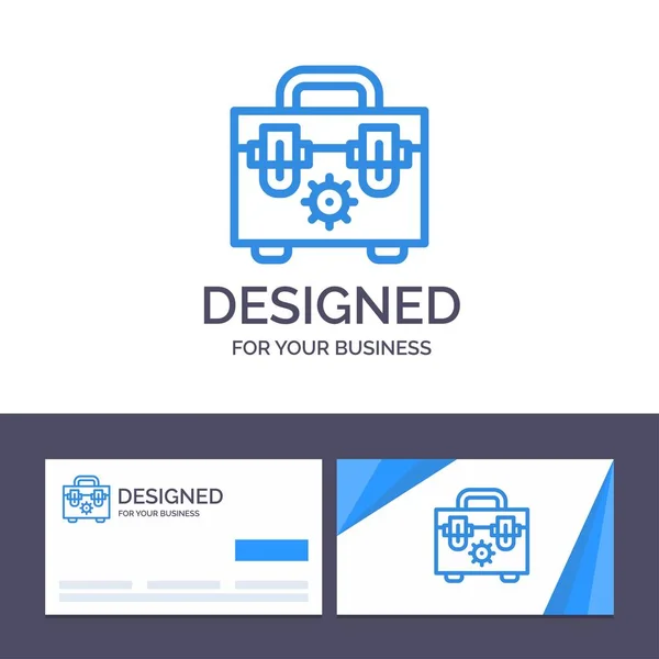Kreative Visitenkarten- und Logo-Vorlage Tasche, Konstruktion, Werkzeug — Stockvektor