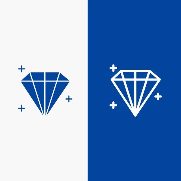 Diamant, Bijou, Ligne utilisateur et Glyphe Icône solide Ligne de bannière bleue — Image vectorielle