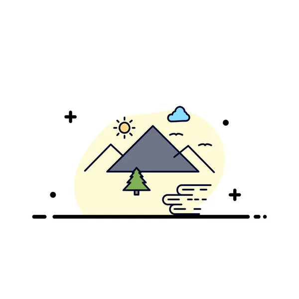 Montagnes, Nature, Extérieur, Nuages, Soleil Flat Color Icon Vector — Image vectorielle