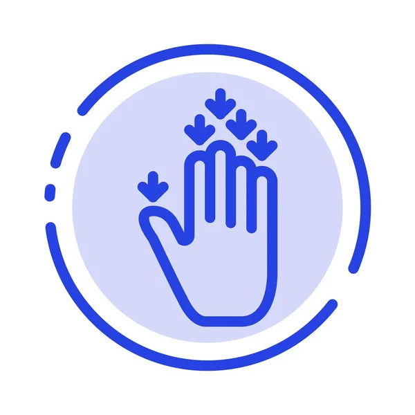 Gebaar, hand, pijl, blauwe stippellijn lijn pictogram — Stockvector